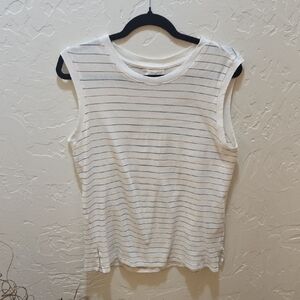 24/7 Comfort Apparel White Striped Muscle Tee
